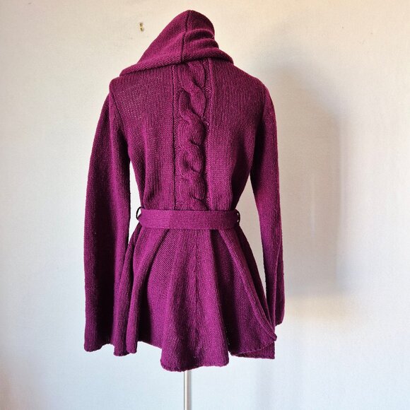Sparrow Wool Blend Tie-Waist Shawl Neck Cardigan Pocket Purple - Picture 5 of 11